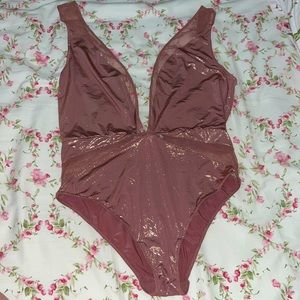 Metallic pink v neck bodysuit